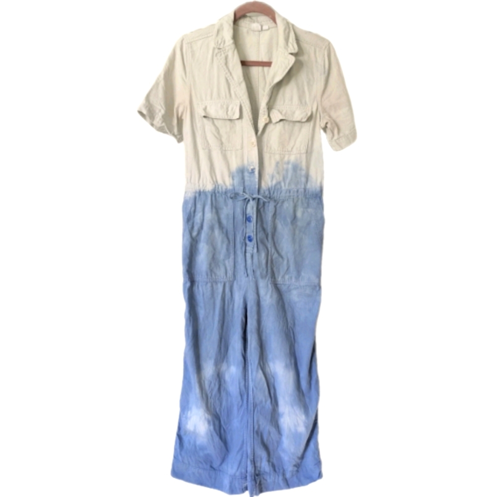Gap‎ Denim Jumpsuit Tie Dye Blue Utility Soft Short Sleeve